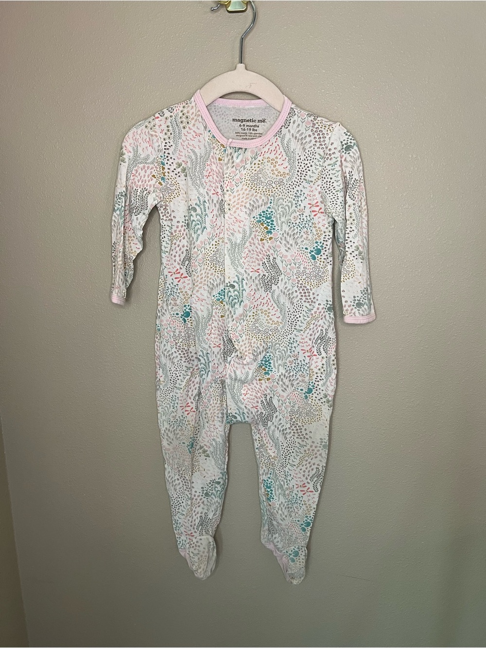 6-9m Magnetic Me Pastel Floral Print Footed One-Piece with Pink Trim